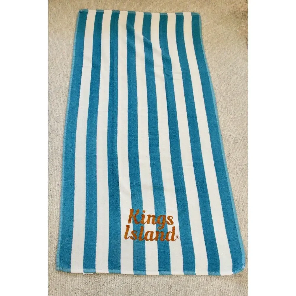 Kings Island Cabana Classic Towel 30x60 Blue White Striped Cedar Fair Souvenir 1